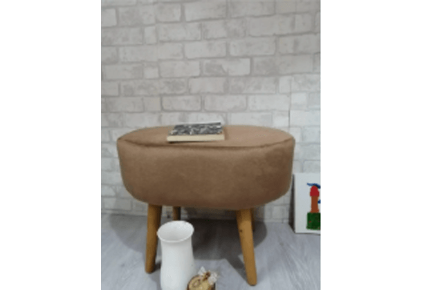 Koltuk döşeme Puf. Sütlü Kahve Renk Oval Puf Ahşap Ayak