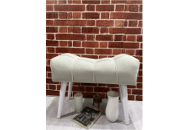Krem. Ahşap Beyaz Ayak Puf Çima Dikişli, Spor Modern ,Y