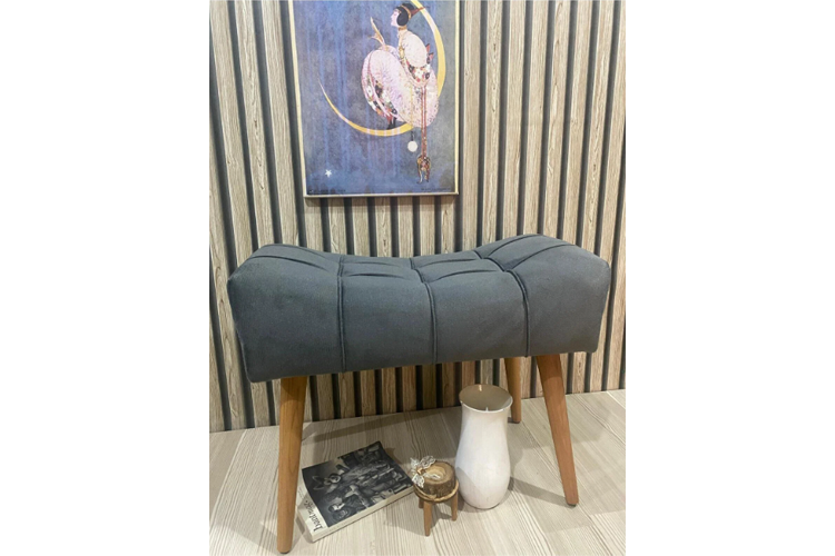 Koltuk döşeme puf antrasit gri, ahşap ayaklı, spor puf,